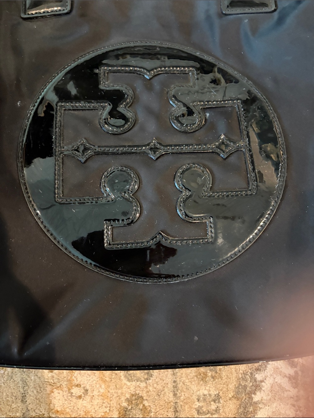 Tory Burch Ella Black Nylon Tote with Patent Logo - Picture 3 of 9